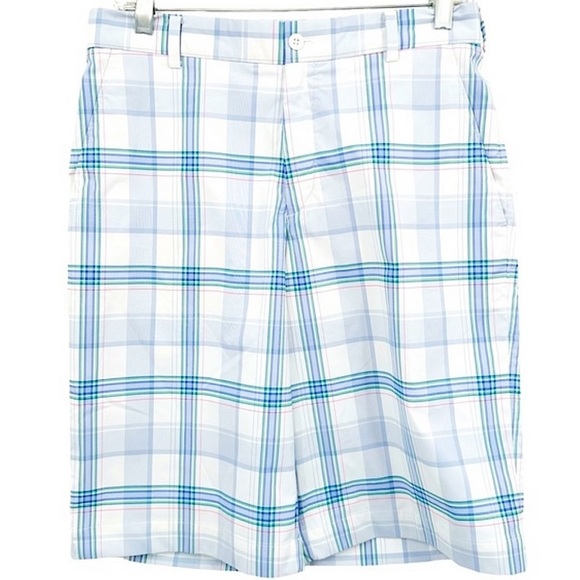 Nike Golf Flex Dri Fit Golf Shorts Plaid Tech Chino White/Blue Sz 30 Medium - Picture 1 of 10